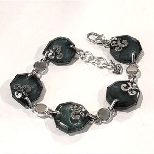 Brighton Silver Plated Octagon Jade‎ Green Stone Bracelet Jewelry